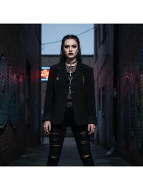 90s Goth Via Seta Black Silk Blazer Jacket Size 10 Embroidered Collar & Cuffs